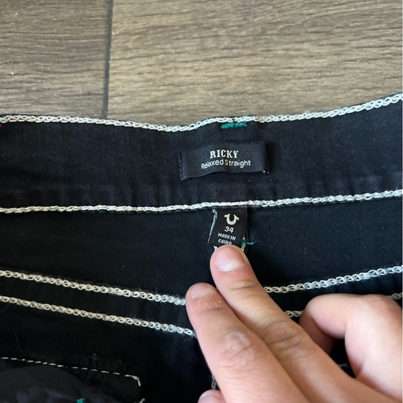 True Religion Men's Ricky Rope Stitch Flap Jeans Washed Black/Green Size 34x32 - Picture 6 of 10